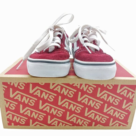 Vans Old Skool Kids Size 10.5 Maroon White VN0A4BUU5U7 Suede Canvas - Picture 5 of 12